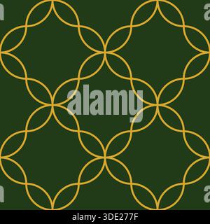 Seamless vector pattern with interconnected golden floral motifs on a dark green background, evoking elegance and nature. Stock Vector