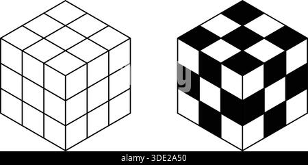 Puzzle cube logic game. Isometric cubic shapes in 3D projection isolated on white background. Geometric forms, building elements, architecture blocks. Vector graphic illustration. Stock Vector
