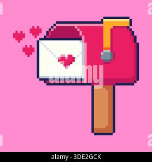 Pixel art Valentine Mailbox game asset Stock Vector