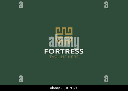 Symbol of Fortress and Shield Logo Brand Concept Monogram Abstract Minimalist Badge Stock Vector