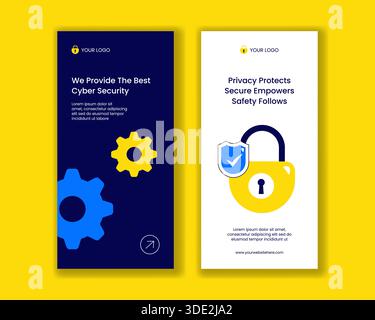 Vertical Banner Illustration with Data Privacy and Cyber Security Flat Cartoon Hand Drawn Style Stock Vector