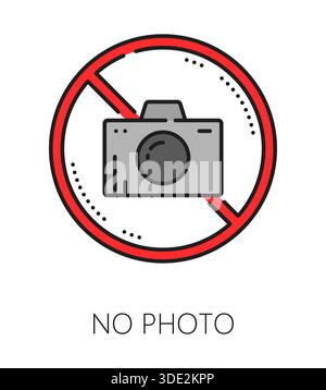 Museum art gallery and exhibition color line icon of no photo sign, vector pictogram. Museum antique exhibit masterpiece or ancient relic and historical artifact showcase icon of no photo sticker Stock Vector