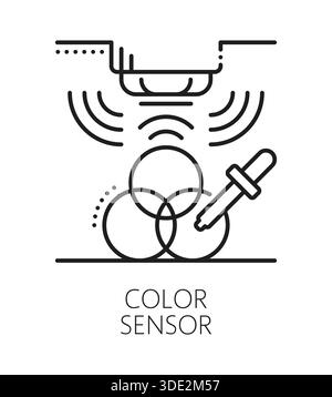 Color detector smart sensor line icon. Industrial technology innovation outline icon, security sensor lineart vector sign. Color detection system linear symbol or thin line pictogram Stock Vector