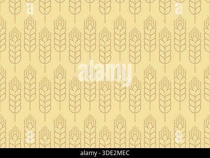 Line art cereal wheat pattern. Golden cereal grains background for packaging, bakery branding, farm product labels, organic farming and agriculture, harvest festival. Vector pattern with spikelets Stock Vector