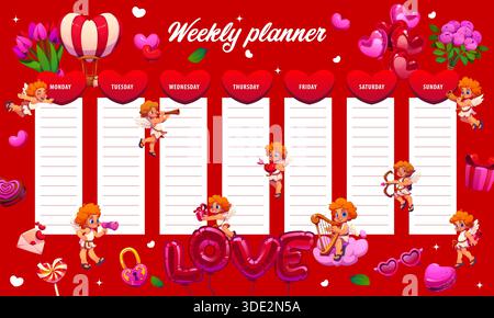 Weekly planner with hearts and to do list with cute flamingo,adorable ...