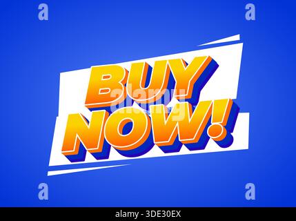 A vibrant graphic featuring the text BUY NOW! in bold, 3D style with a blue background. Stock Vector