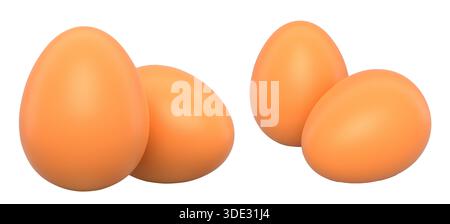 Brown eggs placed side by side isolated on white transparent background. Concept of egg variety and nutrition Stock Photo