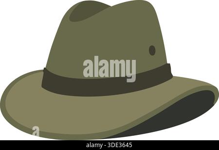 A green wide brim safari hat with a dark band depicted in a clean vector style on white. Stock Vector