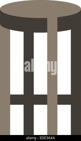 A tall cylindrical wooden stool with cross braces shown in neutral tones from the front. Stock Vector