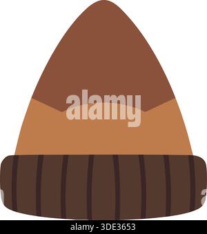 A rounded knit beanie in warm brown tones with a ribbed cuff presented as a vector icon. Stock Vector