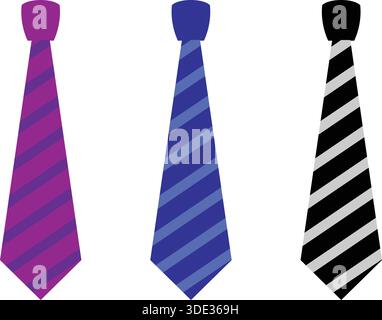 Set of Three Striped Business Neckties in Purple Blue and Black Stock Vector