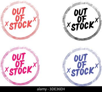 Out of Stock Grunge Rubber Stamp Set in Four Colors Stock Vector