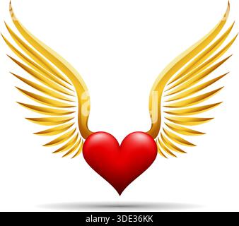 3d heart with golden wings Stock Vector