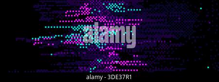 Pixel glitch effect on black background. Vector realistic illustration of abstract noise texture on computer display, damaged tv screen, matrix error, vhs rewind pattern, bad signal, old technology Stock Vector