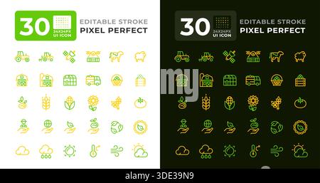 Harvest colorful line ui icons set for light and dark mode Stock Vector