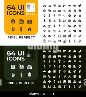 Farming glyph ui icons set for day and night mode Stock Vector