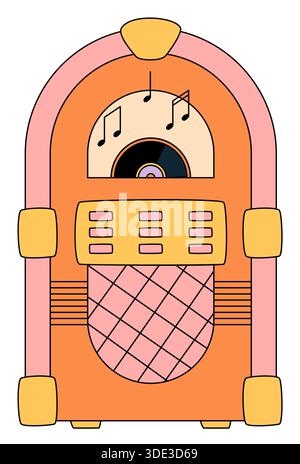 Groovy Y2K Jukebox Sticker Cartoon Art Stock Vector