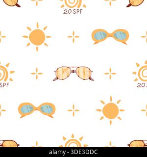 Flat Seamless Pattern Sunscreen Bottle Sun Stock Vector