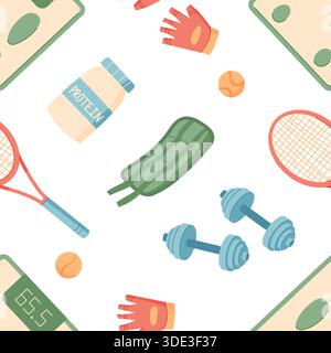 Colorful Seamless Gym Equipment Pattern Stock Vector