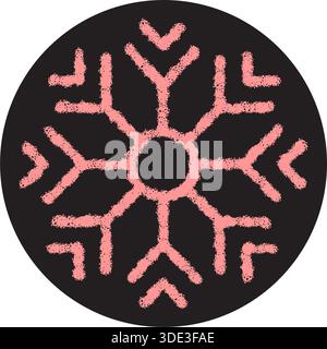 Round Pink Snowflake Chalk Label Stock Vector