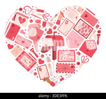 Heart Love Mail Letter Sticker Flat Stock Vector