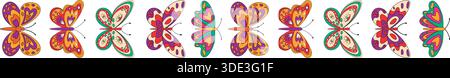 Groovy Retro Butterfly Seamless Wavy Border Pattern Stock Vector