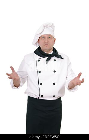 Chef looking up isolated on the white background Stock Photo