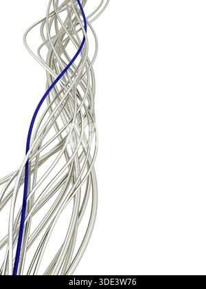 Bright metallic fibre-optical blue and white cables on a white background Stock Photo