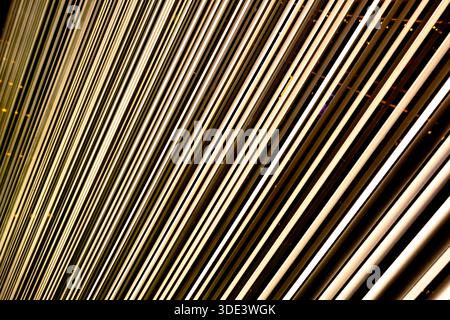 abstract straight neon lights on dark background Stock Photo