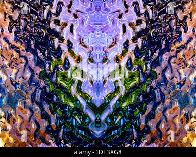 a vibrant, abstract photograph showcasing a mesmerizing, colorful liquid pour art. The image features swirling, fluid-like patterns in neon hues Stock Photo