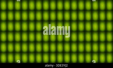 abstract image featuring a grid of evenly spaced, glowing green squares with a black grid overlay. The squares gradually transition from bright green Stock Photo