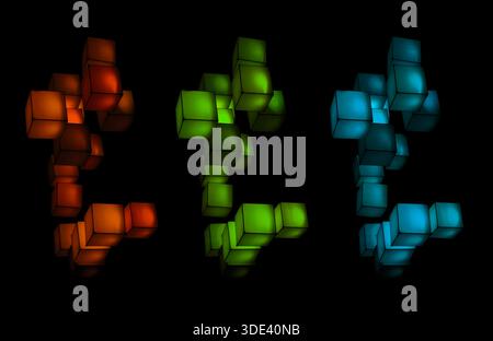multicolour cubes floating in the dark background Stock Photo