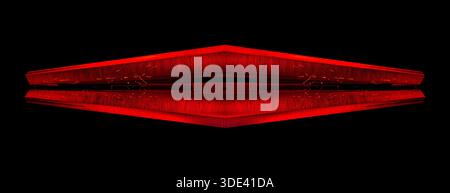 image featuring a symmetrical, geometric, red rectangular structure with sharp edges and textured surfaces, illuminated from within by small, scattere Stock Photo