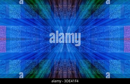 starburst, abstract image with a vibrant rainbow burst animation effect, a zoom effect over colored lights arranged in a grid pattern Stock Photo