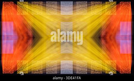 starburst, abstract image with a vibrant rainbow burst animation effect, a zoom effect over colored lights arranged in a grid pattern Stock Photo