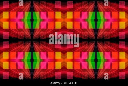 starburst, abstract image with a vibrant rainbow burst animation effect, a zoom effect over colored lights arranged in a grid pattern Stock Photo