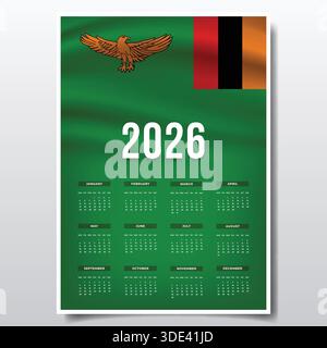 2026 Printable Calendar Design with ZAMBIA Flag Theme, Patriotic  ZAMBIA Yearly Planner Template Stock Vector