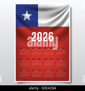 2026 Printable Calendar Design with CHILE Flag Theme, Patriotic  CHILE Yearly Planner Template Stock Vector