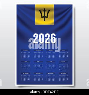 2026 Printable Calendar Design with BARBADOS Flag Theme, Patriotic  BARBADOS Yearly Planner Template Stock Vector