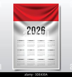 2026 Printable Calendar Design with INDONESIA Flag Theme, Patriotic  INDONESIA Yearly Planner Template Stock Vector