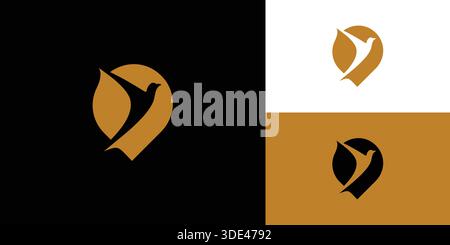 Modern and unique combination logo design of Pin and bird Stock Vector