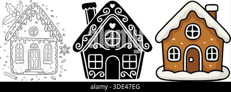 Collection of six uniquely decorated gingerbread houses for Christmas Stock Vector