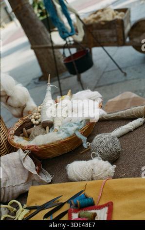 Materials and accessories for processing raw sheep's wool Stock Photo