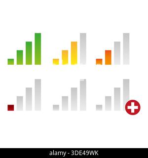 Professional mobile signal alert. Network connection Vector. Wireless status indicator. Cellular level bar symbol set. EPS 10. Stock Vector