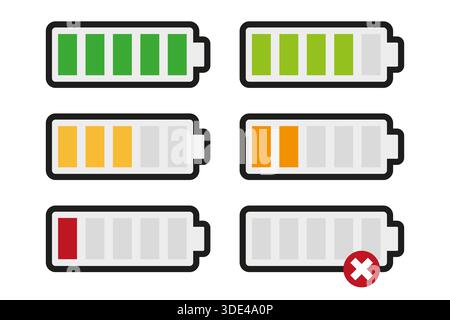 Professional battery status alert. Mobile power level Vector. Electric energy charge indicator. Accumulator error symbol. EPS 10. Stock Vector