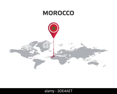 Morocco Location Pin on World Map with Flag in Pin's Body Stock Vector
