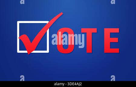 Blue banner with creative design of the word vote. Badge concept. Pin button template for voting company Stock Vector