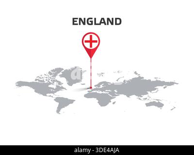 England Location Pin on World Map with Flag in Pin's Body Stock Vector