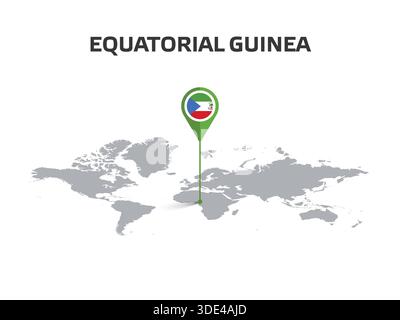 EQUATORIAL GUINEA Location Pin on World Map with Flag in Pin's Body Stock Vector