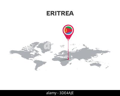 ERITREA Location Pin on World Map with Flag in Pin's Body Stock Vector